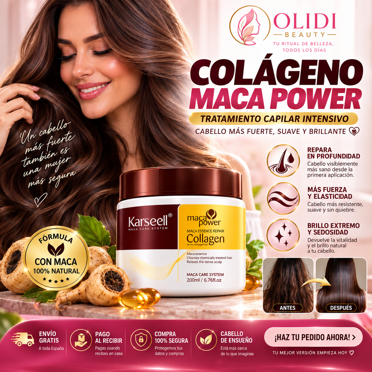 💆♀️ Mascarilla Capilar Reparadora con Colágeno 200ml | Cabello Suave, Brillante y Sin Frizz ✨🔥