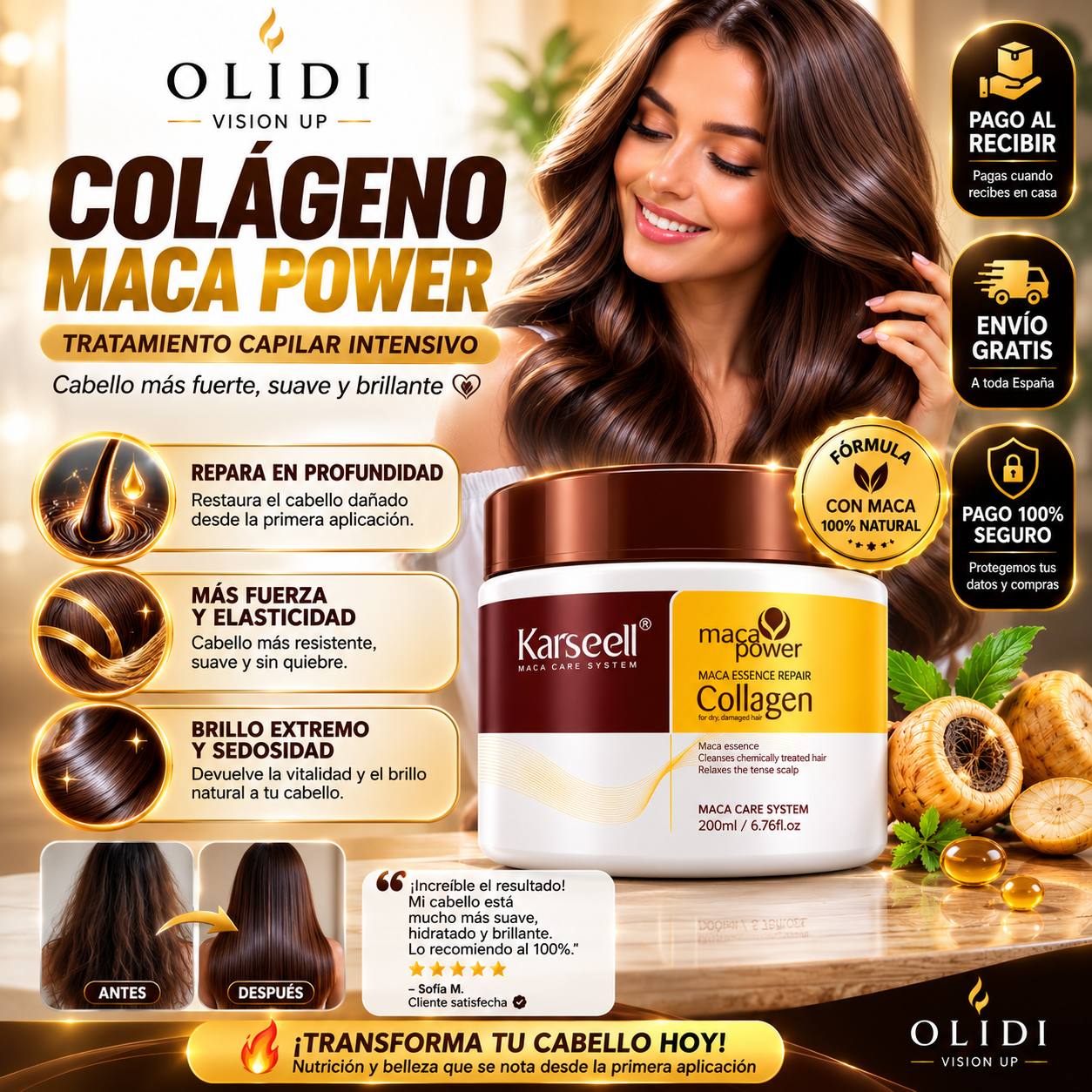 💆‍♀️ Mascarilla Capilar Reparadora con Colágeno 200ml | Cabello Suave, Brillante y Sin Frizz ✨🔥
