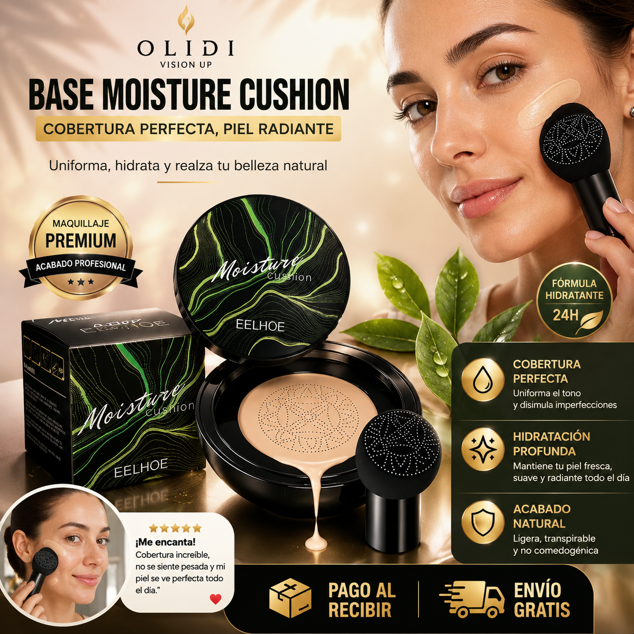 💄 Maquillaje Base Moisture Cushion Hidratante 15g | Cobertura Perfecta, Acabado Natural y Larga Duración 🔥