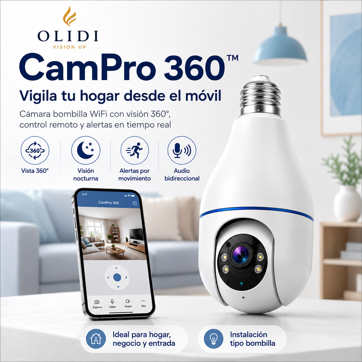 📹 CamPro 360™ – Cámara de Seguridad WiFi 360° Inteligente | 1 Unidad 🚀🔥