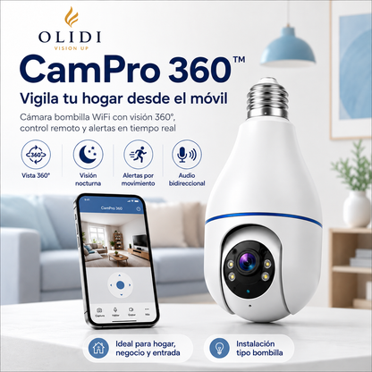 📹 CamPro 360™ – Cámara de Seguridad WiFi 360° Inteligente | 1 Unidad 🚀🔥