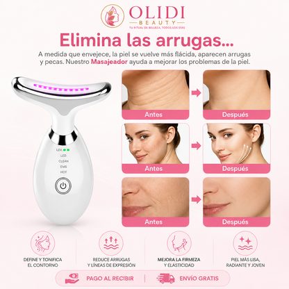 ✨ Masajeador Facial LED 3 en 1 | Reafirma Rostro y Cuello + Define el Contorno | 1 Unidad 🔥
