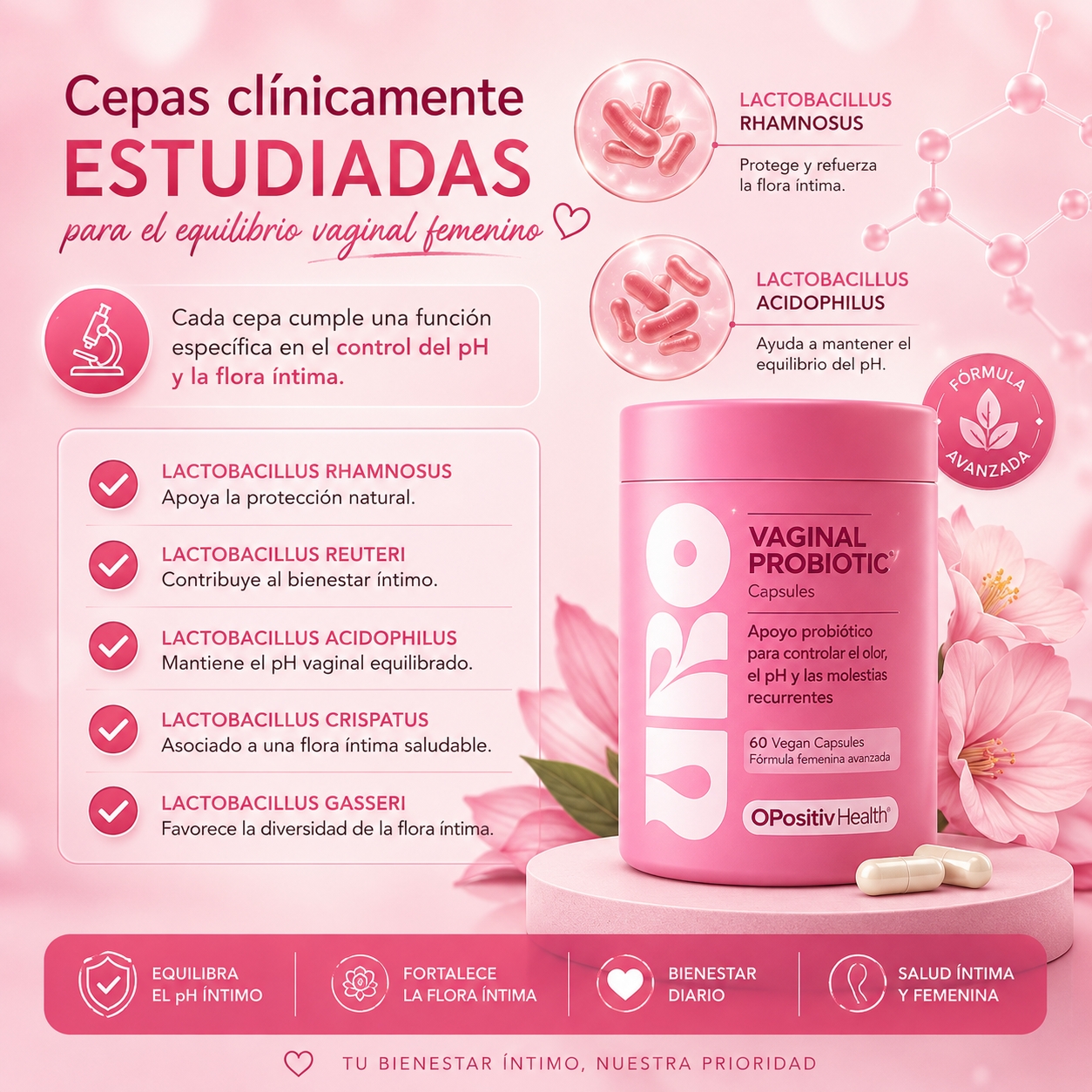 🌸 URO Probiótico Vaginal – 60 Cápsulas | Flora Íntima, pH y Bienestar Femenino 🔥