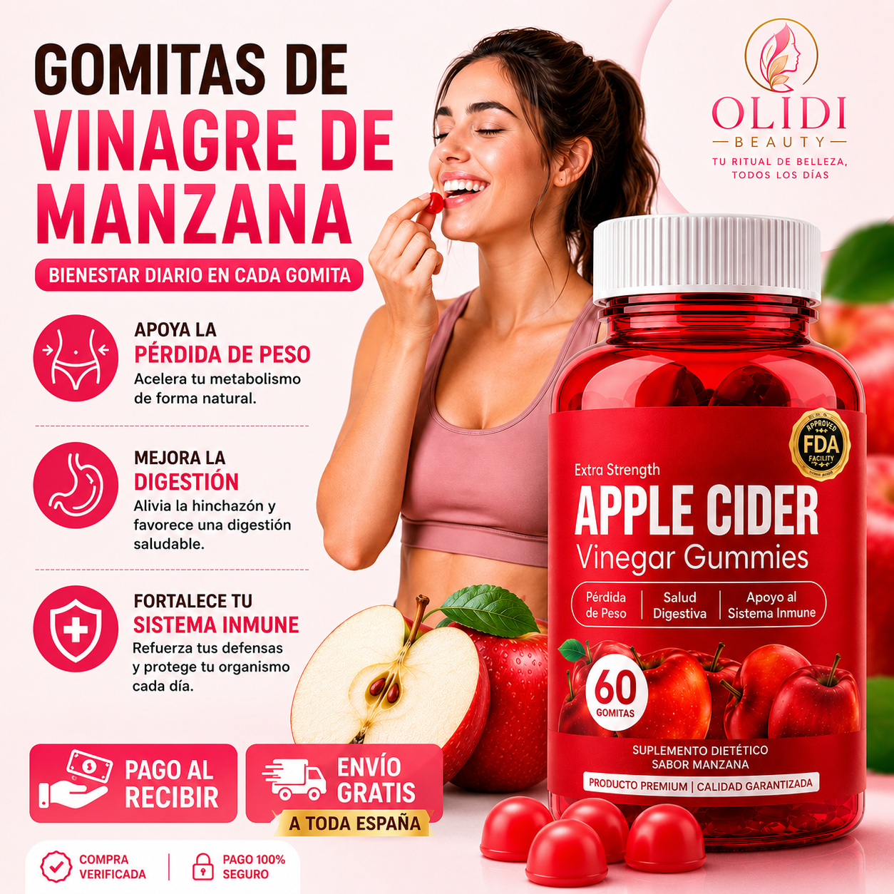 🍎 Gummies de Vinagre de Manzana 60 Unidades – Sabor Delicioso y Fácil de Incorporar a tu Rutina 🔥