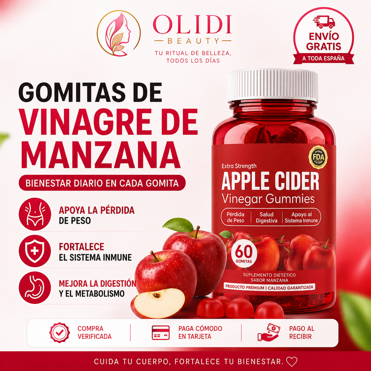 🍎 Gummies de Vinagre de Manzana 60 Unidades – Sabor Delicioso y Fácil de Incorporar a tu Rutina 🔥