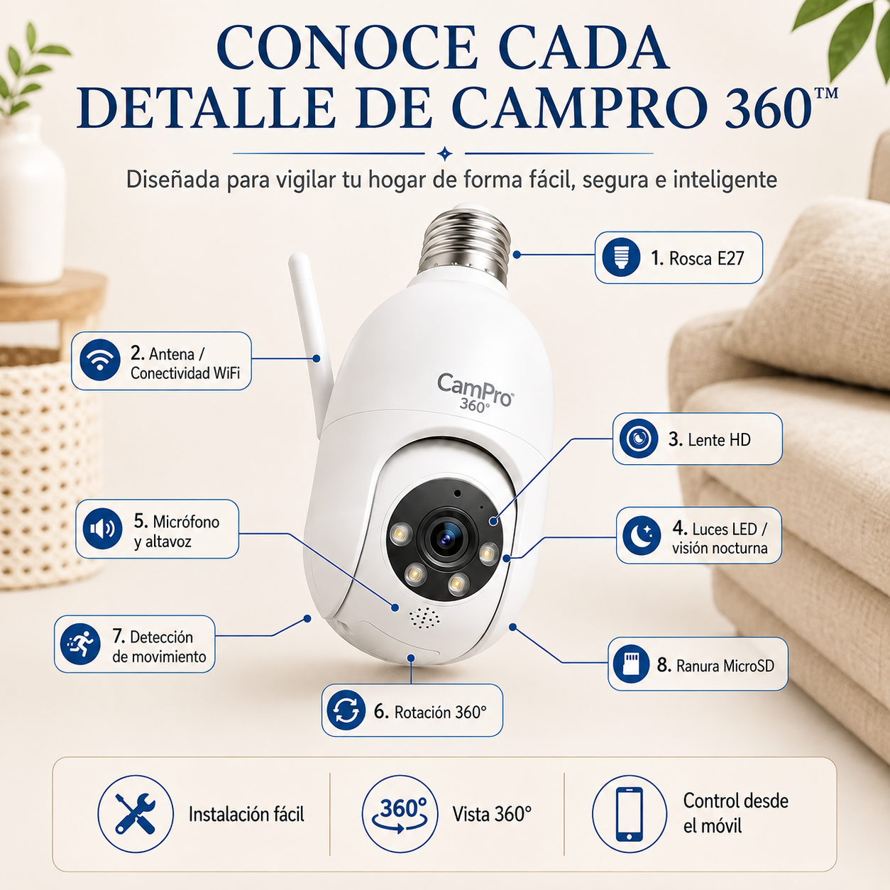 📹 CamPro 360™ – Cámara de Seguridad WiFi 360° Inteligente | 1 Unidad 🚀🔥