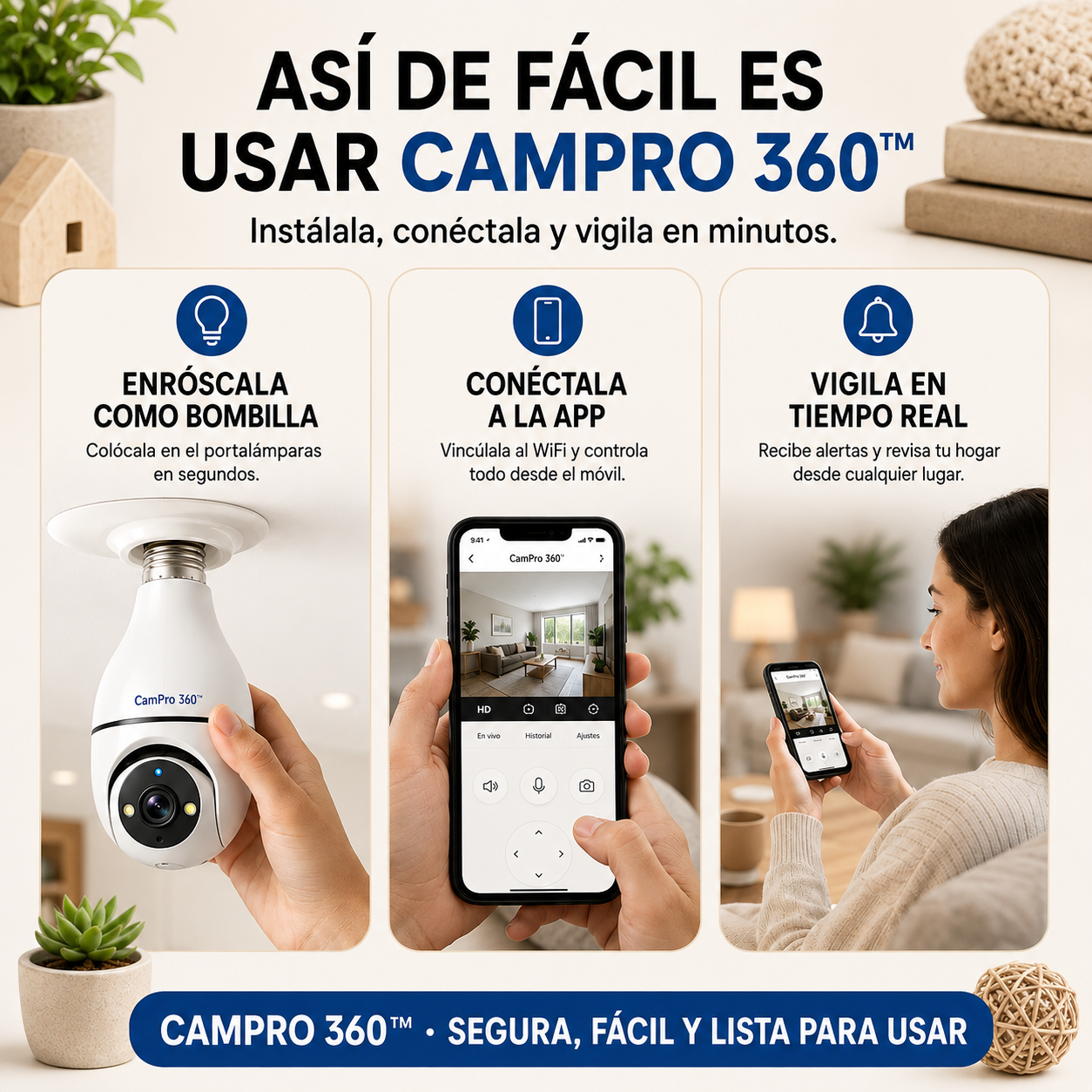 📹 CamPro 360™ – Cámara de Seguridad WiFi 360° Inteligente | 1 Unidad 🚀🔥