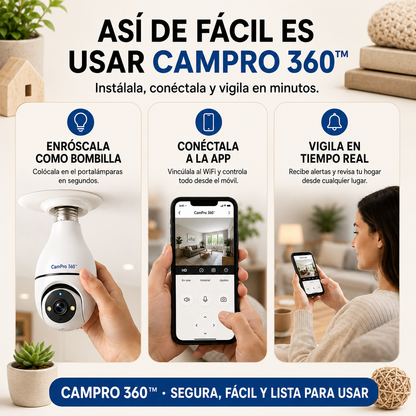 📹 CamPro 360™ – Cámara de Seguridad WiFi 360° Inteligente | 1 Unidad 🚀🔥