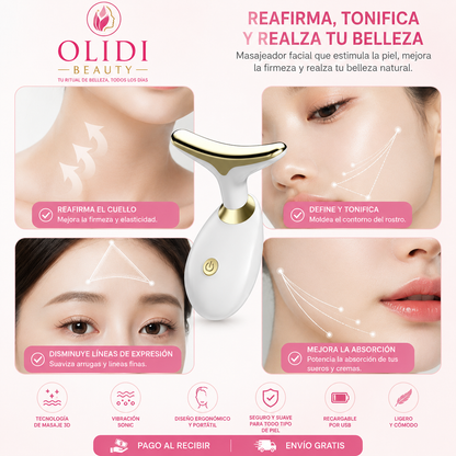 ✨ Masajeador Facial LED 3 en 1 | Reafirma Rostro y Cuello + Define el Contorno | 1 Unidad 🔥