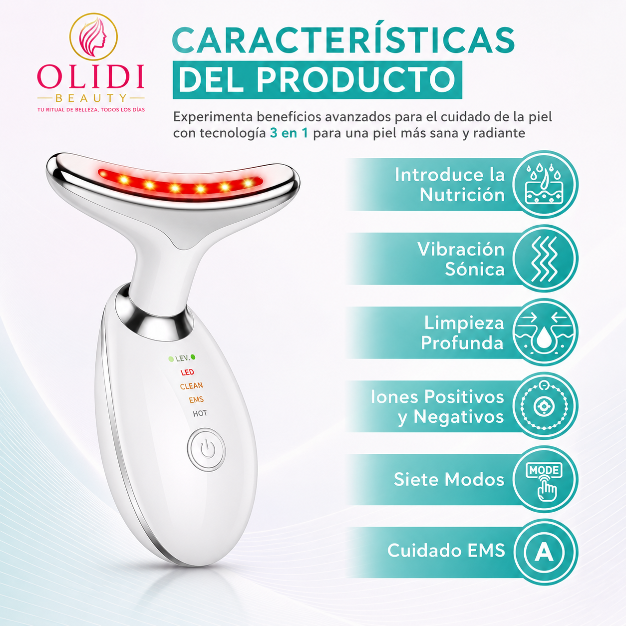 ✨ Masajeador Facial LED 3 en 1 | Reafirma Rostro y Cuello + Define el Contorno | 1 Unidad 🔥