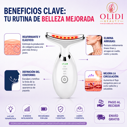 ✨ Masajeador Facial LED 3 en 1 | Reafirma Rostro y Cuello + Define el Contorno | 1 Unidad 🔥