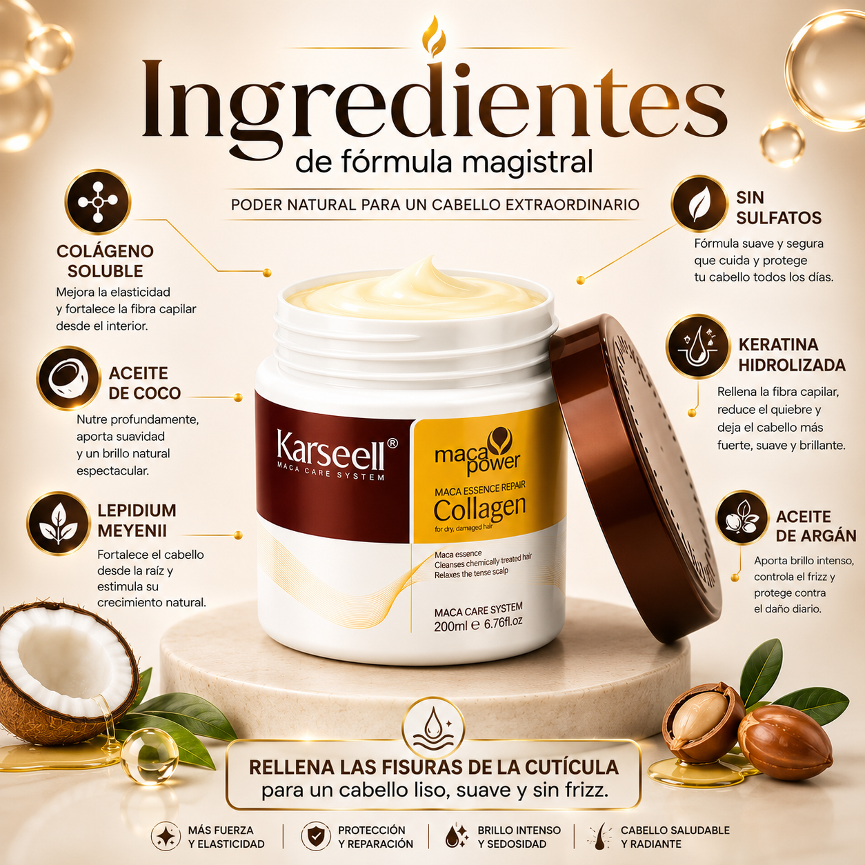 💆‍♀️ Mascarilla Capilar Reparadora con Colágeno 200ml | Cabello Suave, Brillante y Sin Frizz ✨🔥