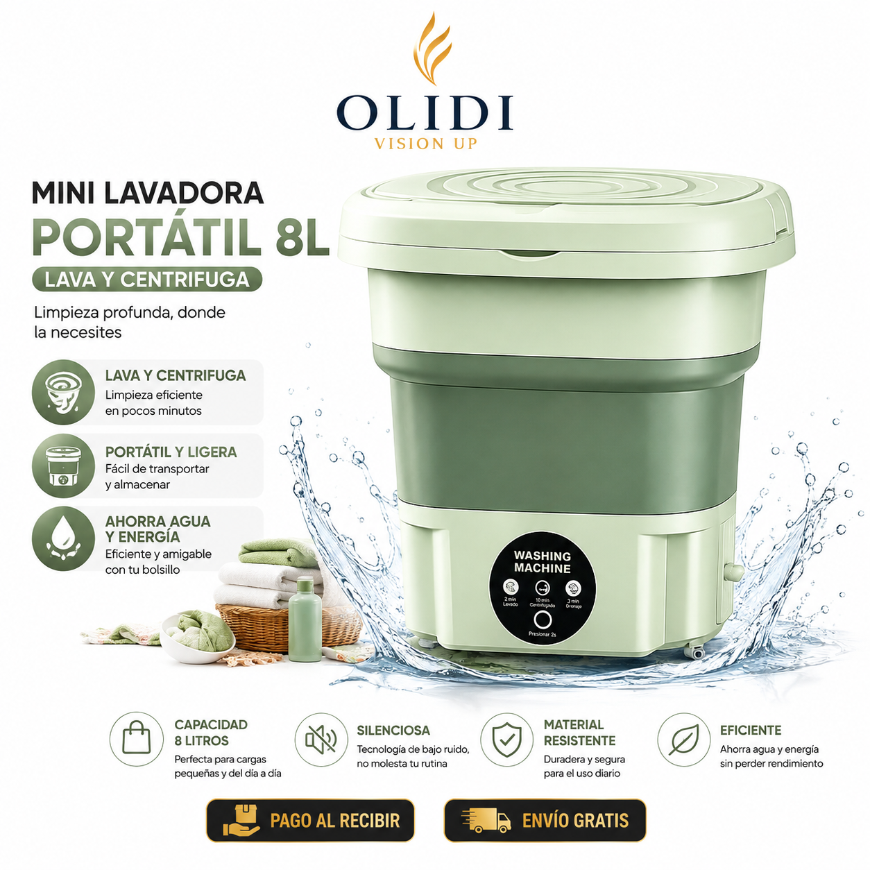 🚿 ¡LAVADORA PLEGABLE CON CENTRIFUGADO 8L! 🔥 Compacta, potente y perfecta para lavar tu ropa en cualquier lugar.