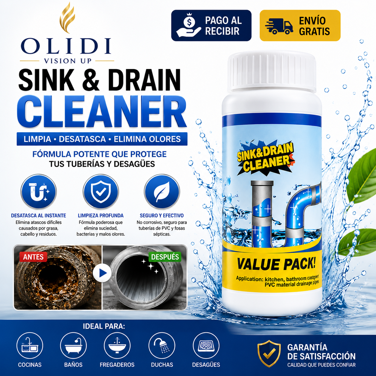 💧 ¡ADIÓS A LOS ATASCOS Y MALOS OLORES! 🔥 Limpiador de Desagües Potente 110 g