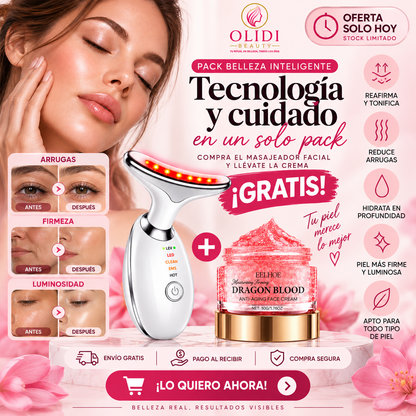 🎁 ¡OFERTA ESPECIAL!  Masajeador Facial LED 3 en 1 | Reafirma Rostro y Cuello + Define el Contorno Y RECIBE GRATIS LA CREMA ANTI-EDAD DRAGON BLOOD 🔥