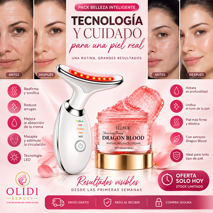 🎁 ¡OFERTA ESPECIAL!  Masajeador Facial LED 3 en 1 | Reafirma Rostro y Cuello + Define el Contorno Y RECIBE GRATIS LA CREMA ANTI-EDAD DRAGON BLOOD 🔥