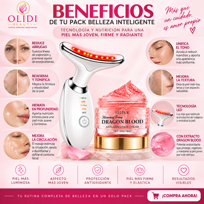 🎁 ¡OFERTA ESPECIAL!  Masajeador Facial LED 3 en 1 | Reafirma Rostro y Cuello + Define el Contorno Y RECIBE GRATIS LA CREMA ANTI-EDAD DRAGON BLOOD 🔥
