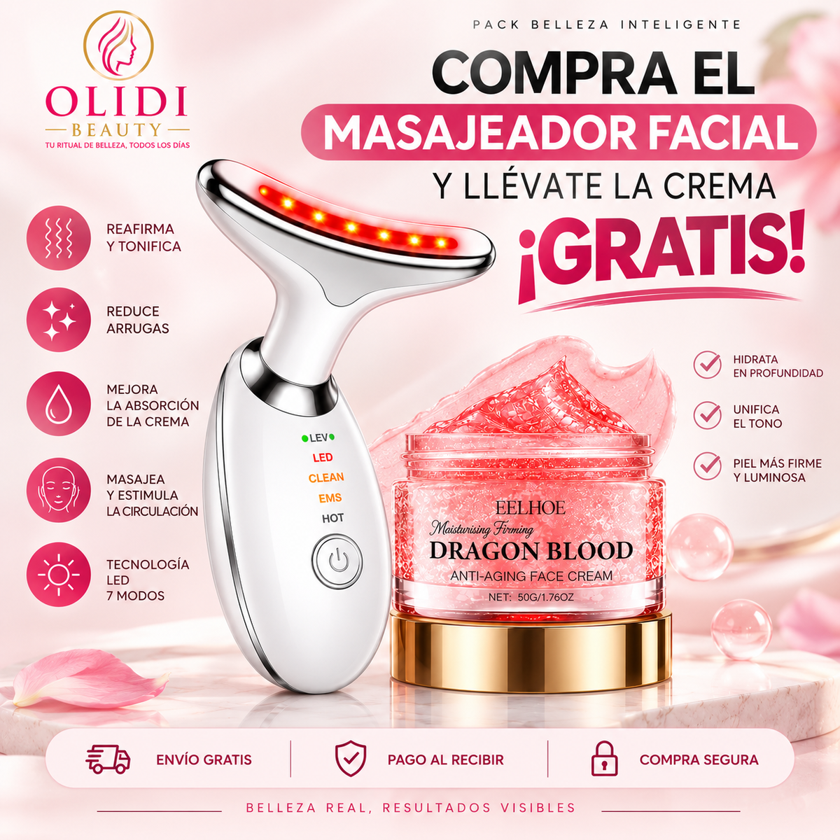 🎁 ¡OFERTA ESPECIAL!  Masajeador Facial LED 3 en 1 | Reafirma Rostro y Cuello + Define el Contorno Y RECIBE GRATIS LA CREMA ANTI-EDAD DRAGON BLOOD 🔥