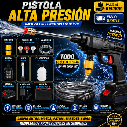 💥💦 Pistola Profesional de Alta Presión Portátil | Doble Batería • Potencia Máxima para una Limpieza Impecable🔥