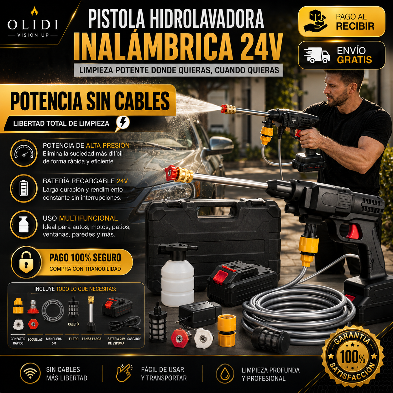 💥💦 Pistola Profesional de Alta Presión Portátil | Doble Batería • Potencia Máxima para una Limpieza Impecable🔥
