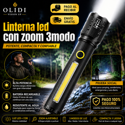 🔦 Linterna LED con Zoom 3 Modos Recargable | Luz Súper Potente 🔥