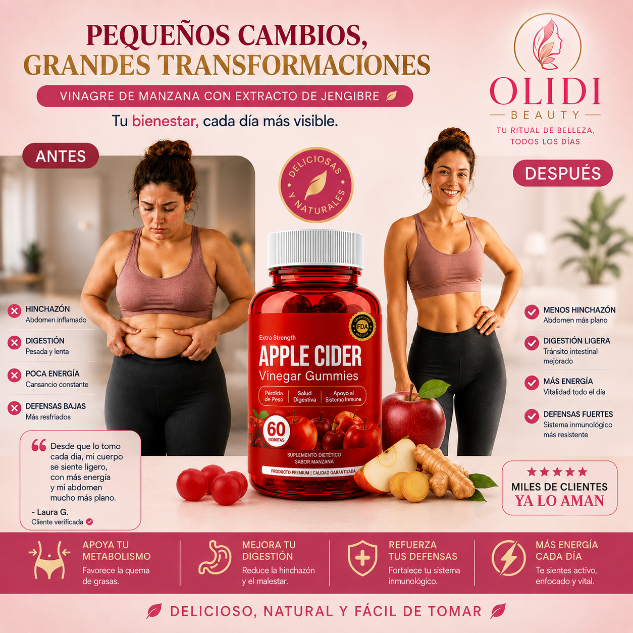 🍎 Gummies de Vinagre de Manzana 60 Unidades – Sabor Delicioso y Fácil de Incorporar a tu Rutina 🔥